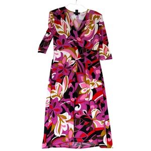 Made in Heaven Floral Wrap Dress Pink Purple Psychedelic Print Midi Medium USA